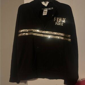 Victoria's Secret PINK Black Half-Zip Sweatshirt with Branded Trim